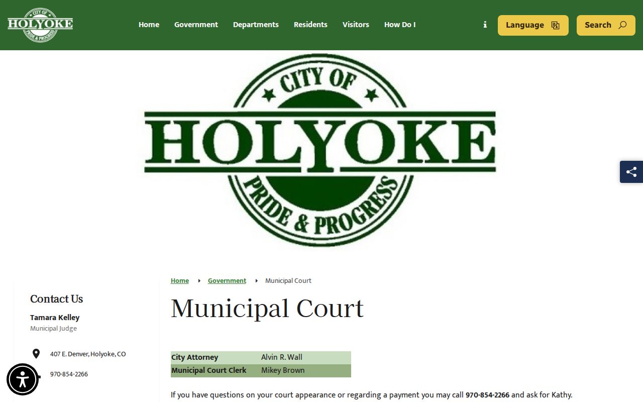 Phillips County city court warrant contact in Holyoke
