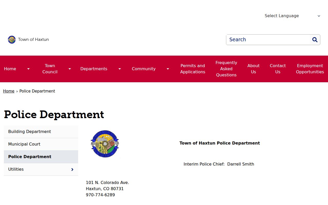 Official Haxtun Police Department office contact information
